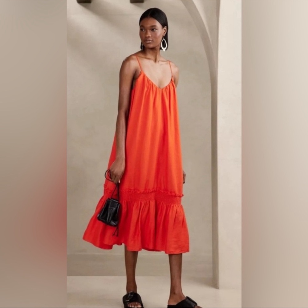 Banana Republic Red Tiered Flowy linen midi dress s L